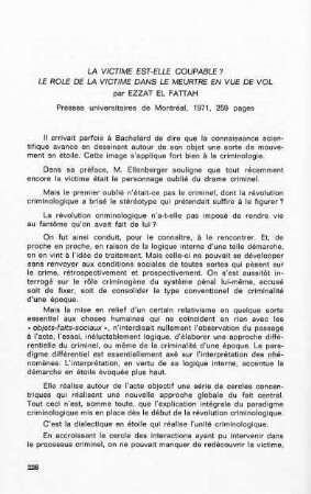 226-231, La victime est-elle coupable? Le rôle de la victime dans le meurtre en vue de vol, par Ezzat El Fattah