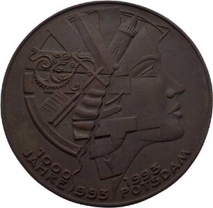 Bronzegussplakette von Victor Huster für 10 DM auf die 1000-Jahrfeier der Stadt Potsdam