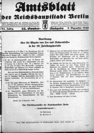 44. Sonder-Ausgabe, 9. Dezember 1940