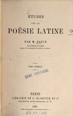 Études sur la poésie latine, 1