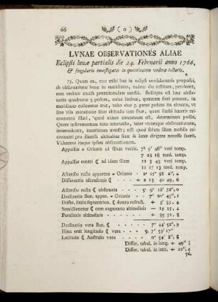Lunae Observationes Aliae ...