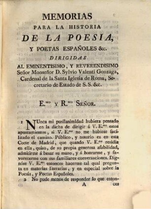 Obras posthumas, 1. Memorias. - 1775