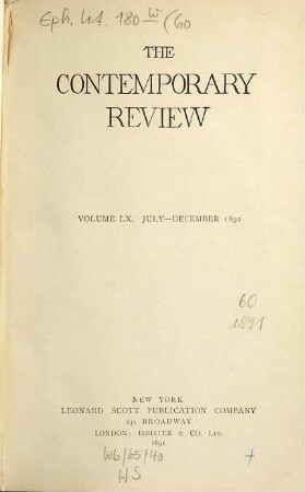 Contemporary review. 60. 1891