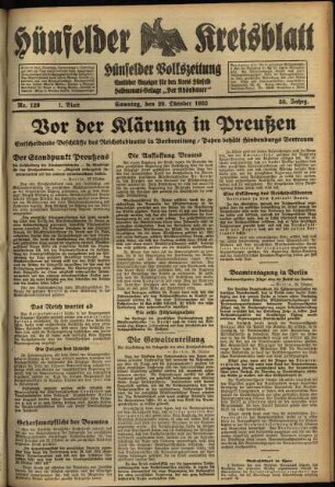 Erste Ausgabe vom Samstag, den 29. Oktober 1932.