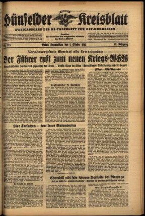 Ausgabe vom Donnerstag, den 01. Oktober 1942.