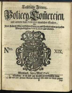 Nro. XIX, Montags, den 9. May 1740