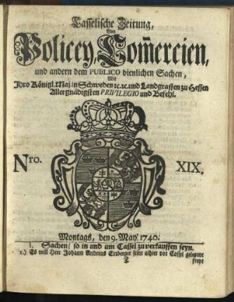 Nro. XIX, Montags, den 9. May 1740