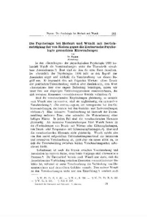 Die Psychologie bei Herbart und Wundt mit Berücksichtigung der von Ziehen gegen die Herbartsche Psychologie gemachten Einwendungen : (Fortsetzung)