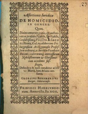 Assertiones Iuridicae De Homicidio In Genere