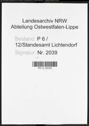 Sterberegister Standesamt Lichtendorf