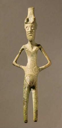 Primitive Statuette eines Mannes mit Hörnern