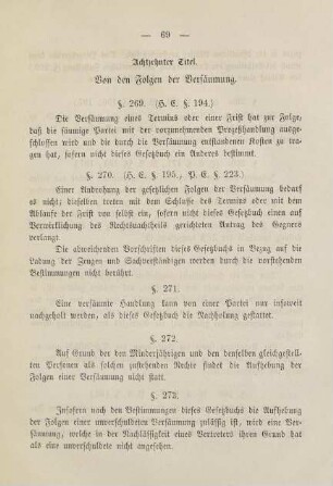 69, Achtzehnter Titel. Von den Folgen der Versäumung. §§ 269. bis 273.