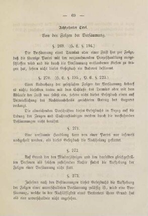 69, Achtzehnter Titel. Von den Folgen der Versäumung. §§ 269. bis 273.