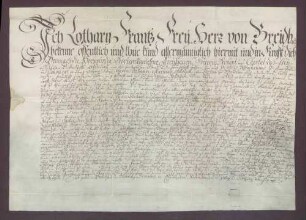 Instrumentum cautionis des Lothar Franz von Breidbach-Bürresheim.
