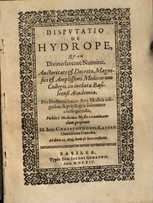 Disputatio De Hydrope