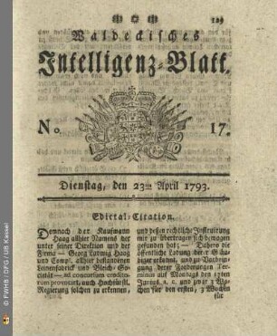 No. 17. Dienstag, den 23ten April 1793