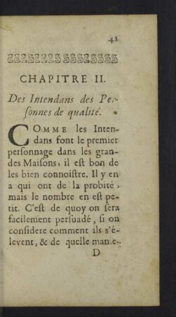 Chapitre II. Des Intendans des Personnes de qualité.