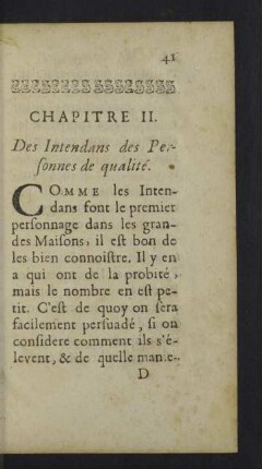 Chapitre II. Des Intendans des Personnes de qualité.