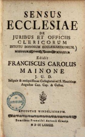 Sensus ecclesiae de iuribus et officiis clericorum intuitu bonorum ecclesiasticorum