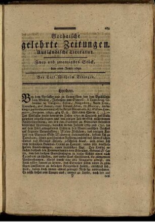 Zwey und zwanzigstes Stück, den 2ten Junii 1792.