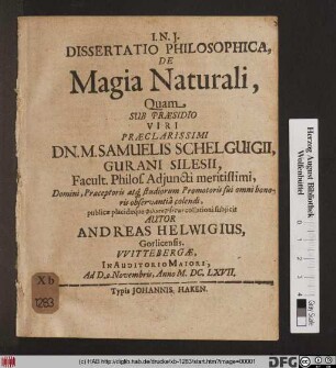 Dissertatio Philosophica, De Magia Naturali