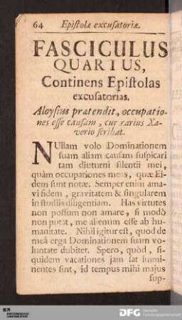 Fasciculus Quartus. Epistolas excusatorias.