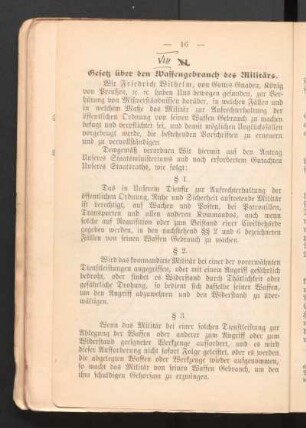 VIII. Gesetz über den Waffengebrauch des Militärs.