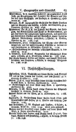 VI. Reisebeschreibungen