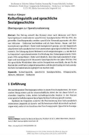 Kulturlinguistik und sprachliche Sozialgeschichte. Überlegungen zur Operationalisierung