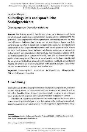 Kulturlinguistik und sprachliche Sozialgeschichte. Überlegungen zur Operationalisierung