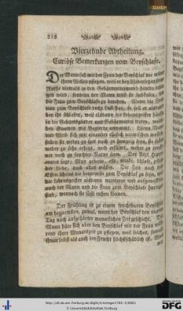 Vierzehnde Abtheilung. Curiose Bemerkungen vom Beyschlafe.