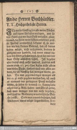 An die Herren Buchhändler
