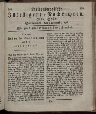 XLIX. Stück. Sonnabends: den 3. Decemb. 1796.
