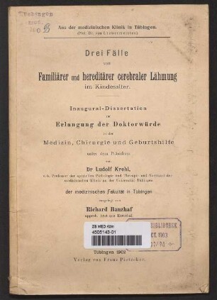 Drei Fälle von familiärer und hereditärer cerebraler Lähmung im Kindesalter