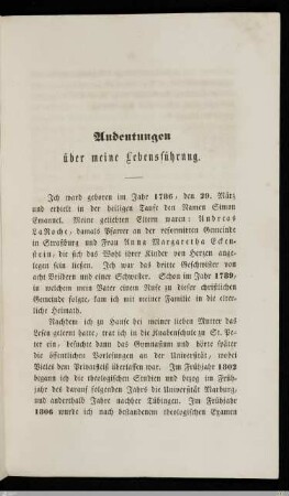 Andeutungen über meine Lebensführung