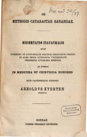 De methodis cataractae sanandae : Diss. inaug.