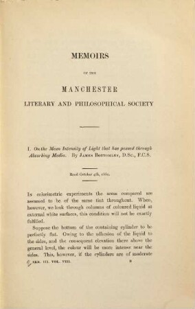 Memoirs of the Manchester Literary and Philosophical Society. 28, 28 = Ser. 3, 8. 1884