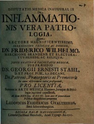 Disputatio Medica In Auguralis De Inflammationis Vera Pathologia