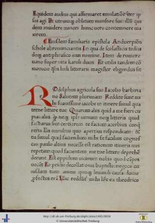 Agricola, Rodolphus: Epistola Jacobo Barbiriano