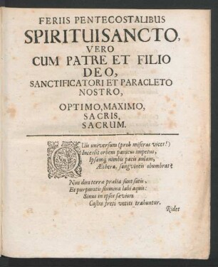 Feriis Pentecostalibus Spiritui Sancto Vero Cum Patre Et Filio Deo ...