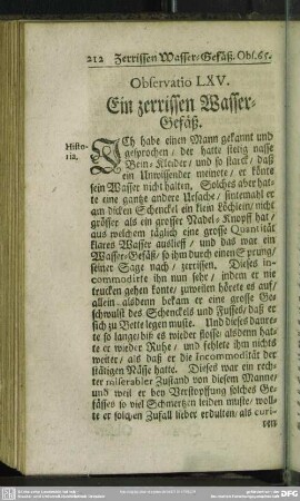 Observatio LXV. Ein zerrissen Wasser-Gefäß