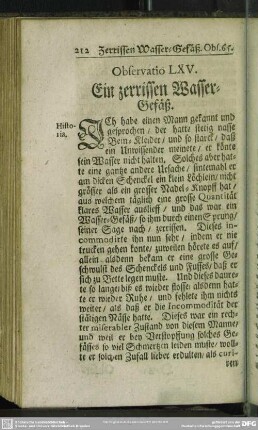 Observatio LXV. Ein zerrissen Wasser-Gefäß