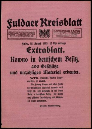 Erste Ausgabe vom Mittwoch, den 18. August 1915.