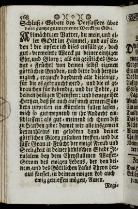 Schluß-Gebett des Verfassers über dises gantze gutmeynende Werckl zu Gott.