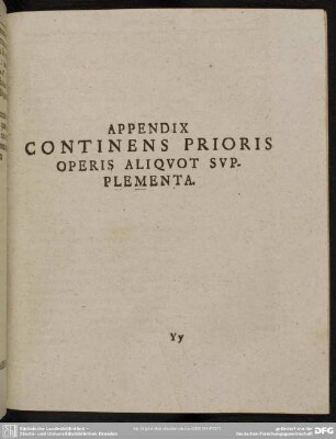 Appendix Continens Prioris Operis Aliquot Supplementa