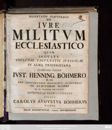 Dissertatio Inavgvralis De Ivre Militvm Ecclesiastico