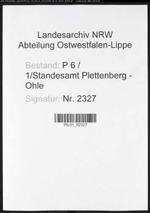 Sterberegister Standesamt Plettenberg-Ohle