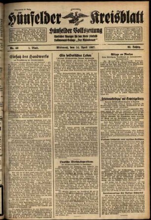 Erste Ausgabe vom Mittwoch, den 14. April 1937.