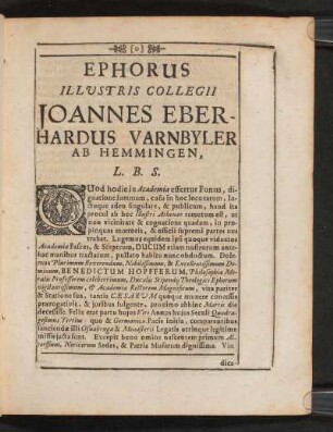 Ephorus Illustris Collegii Joannes Eberhardus Varnbyler Ab Hemmingen ...