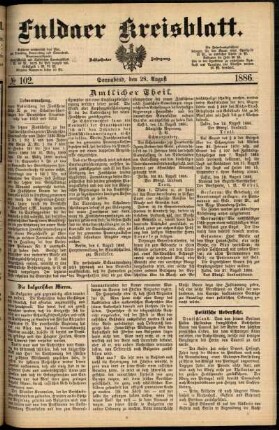 Erste Ausgabe vom Samstag, den 28. August 1886.